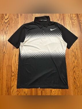 Nike Tiger Woods Polo Shirt Men Medium Black White Engineered Blade Golf Dri Fit